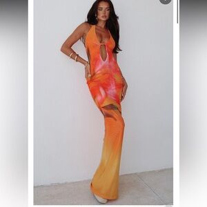 White Fox Boutique Vibrant Orange and Pink Backless Dress